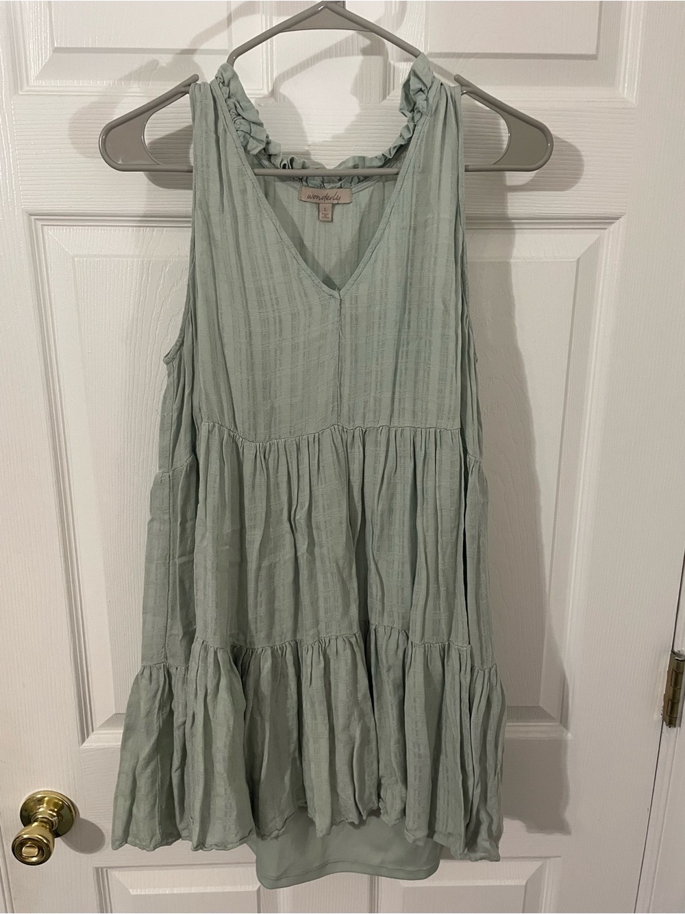 Wonderly Sage Green Tiered V-Neck Mini Dress